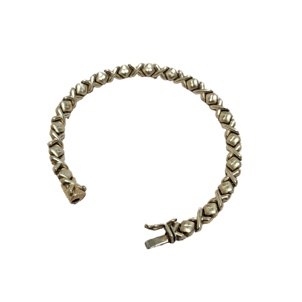 Vintage Style Sterling X and O Pattern Bracelet, Stamped Design